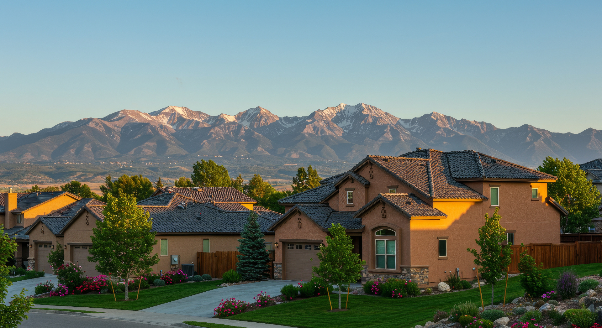 Colorado neighborhood with mountain views and premium roofing